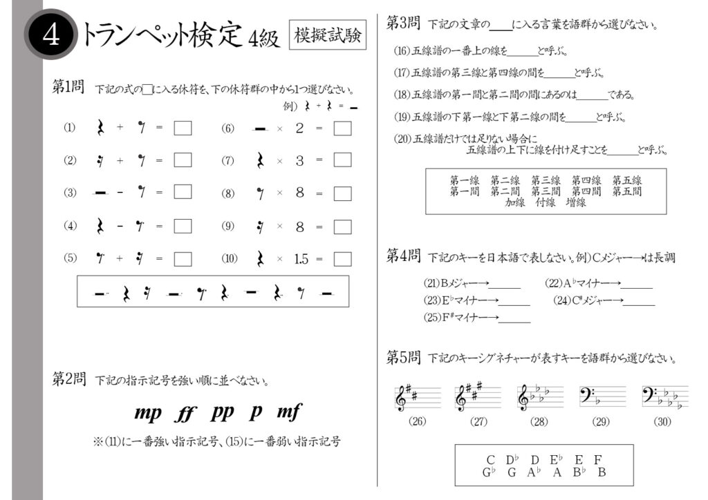 【解説】トランペット検定4級(中級者)模擬試験/日本音楽能力検定協会