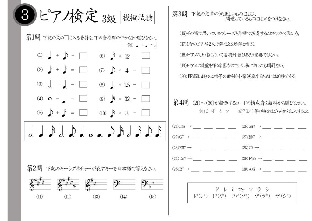 【解説】ピアノ検定3級(上級者)模擬試験/日本音楽能力検定協会
